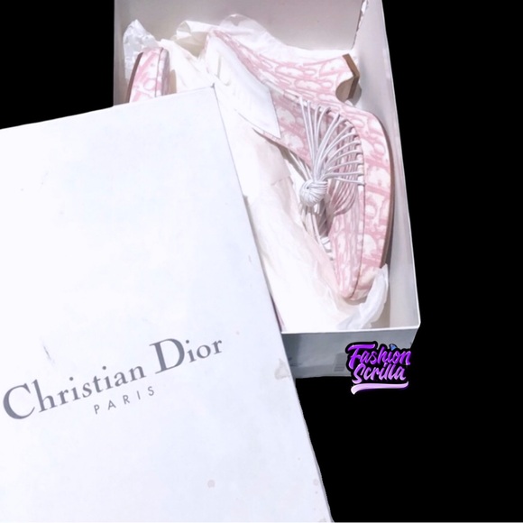 DIOR Girly Pink Monogram Logo Denim Trotter Platform Wedge Sandal Mule - Picture 7 of 10